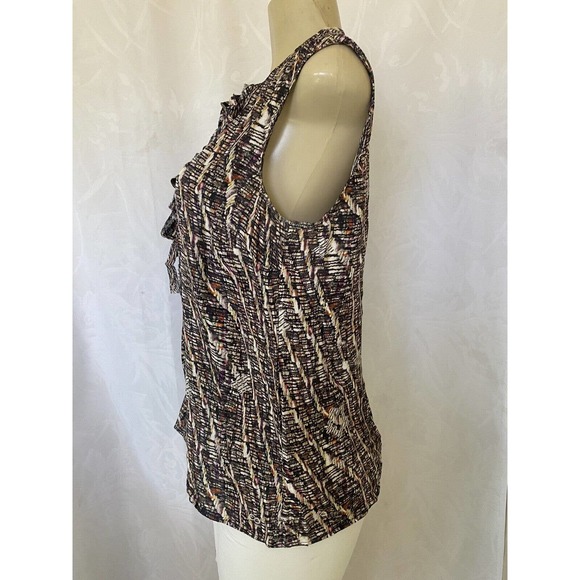 Escada Silk Top Blouse sleeveless Fringe Ruffle Multi Color Button Front… - Picture 3 of 9